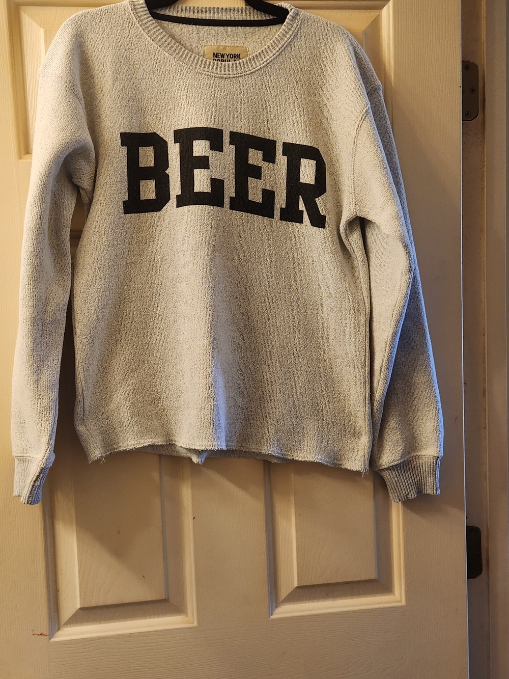 New York Popular Men's Cream Crewneck Sweater with 'BEER' Graphic